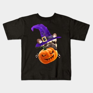 French bulldog, witch hat, scary halloween, jack pumpkin, spooky Kids T-Shirt